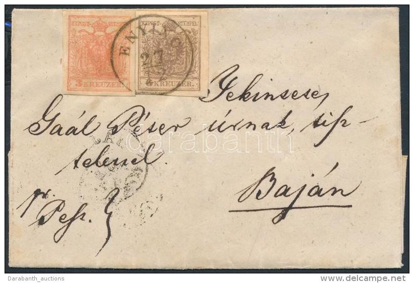 1854-1858 3kr + 6kr Lev&eacute;len / On Cover 'ENYING' - 'PESTH' - 'BAJA' - Otros & Sin Clasificación