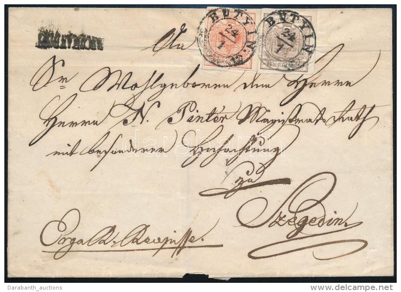 ~1852 3kr + 6kr Lev&eacute;len / On Cover 'BUTYIN' - Szegedin (Gudlin 300 P) - Autres & Non Classés