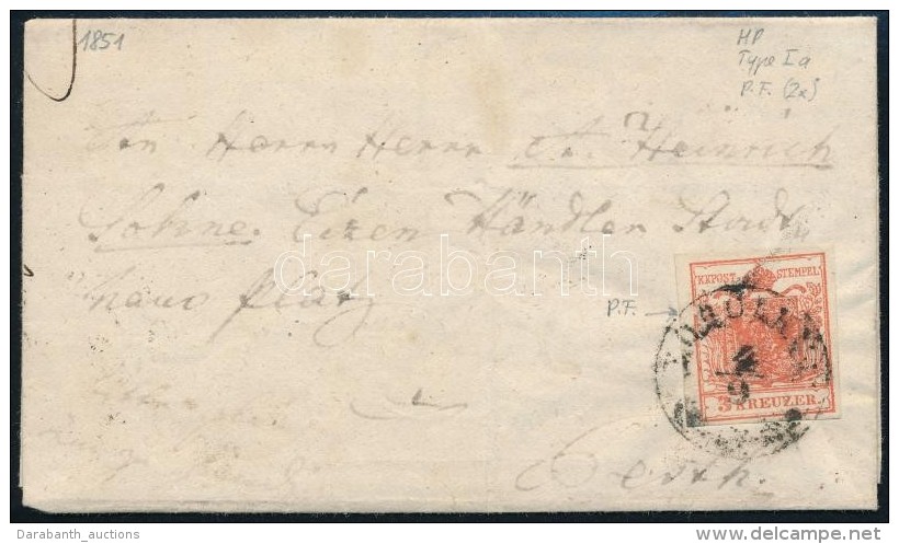 1851 Lemezhib&aacute;s 3kr Lev&eacute;len / With Plate Flaw On Cover 'K&Ouml;B&Ouml;LK&Uacute;T' - 'PESTH' - Autres & Non Classés