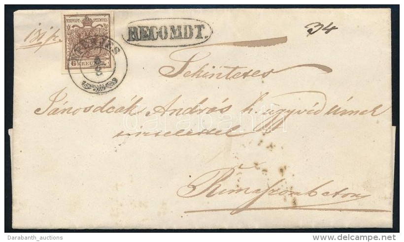 ~1850 6kr + 6kr HP I Aj&aacute;nlott Lev&eacute;len / On Registered Cover 'EPERJES' - 'CASCHAU' - 'RIMASZOMBAT' - Autres & Non Classés