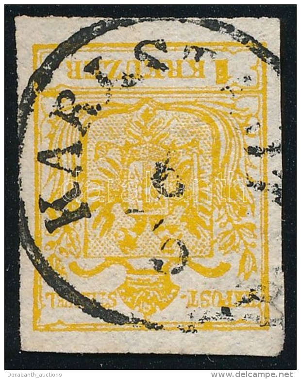 O 1850 1kr HP III. B S&ouml;t&eacute;t Kadmium S&aacute;rga / Deep Cadmium Yellow ,,KARLST(AD)T' Certificate:... - Otros & Sin Clasificación