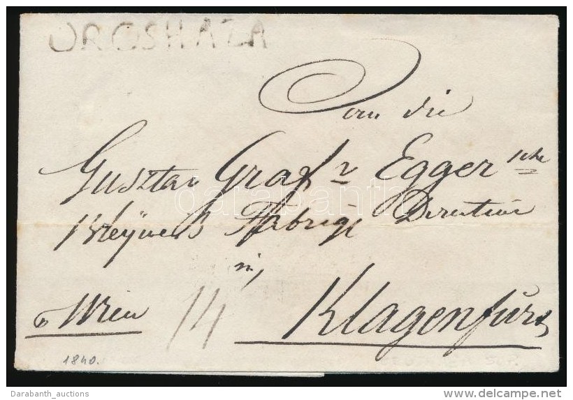 1840 Port&oacute;s Lev&eacute;l / Unpaid Cover 'OROSH&Aacute;ZA' - 'Klagenfurt' - Otros & Sin Clasificación