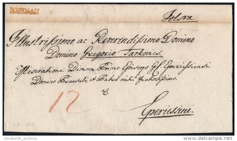 Ca. 1840 Port&oacute;s Lev&eacute;l / Unpaid Cover Piros / Red 'ROSENAU' - Eperies - Otros & Sin Clasificación
