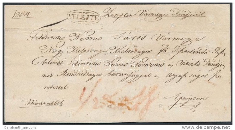 1831 Ex Offo Kolera Lev&eacute;l, FertÅ‘tlen&iacute;tett / Disinfected Cholera Cover 'VELEJTE' - Eperjes - Autres & Non Classés