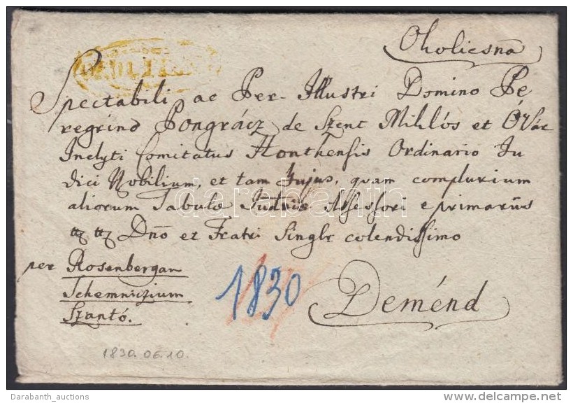 1830 Port&oacute;s Lev&eacute;l / Cover With Postage Due S&aacute;rga / Yellow 'OKOLITSNA' - Dem&eacute;nd - Other & Unclassified