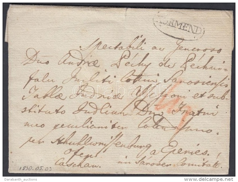 1830 Port&oacute;s Lev&eacute;l / Unpaid Cover 'K&Ouml;RMEND' - Eperies - Other & Unclassified