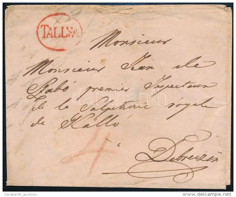 ~1830 Port&oacute;s Lev&eacute;l / Unpaid Cover Piros / Red 'TALLYA' - Debreczen - Other & Unclassified