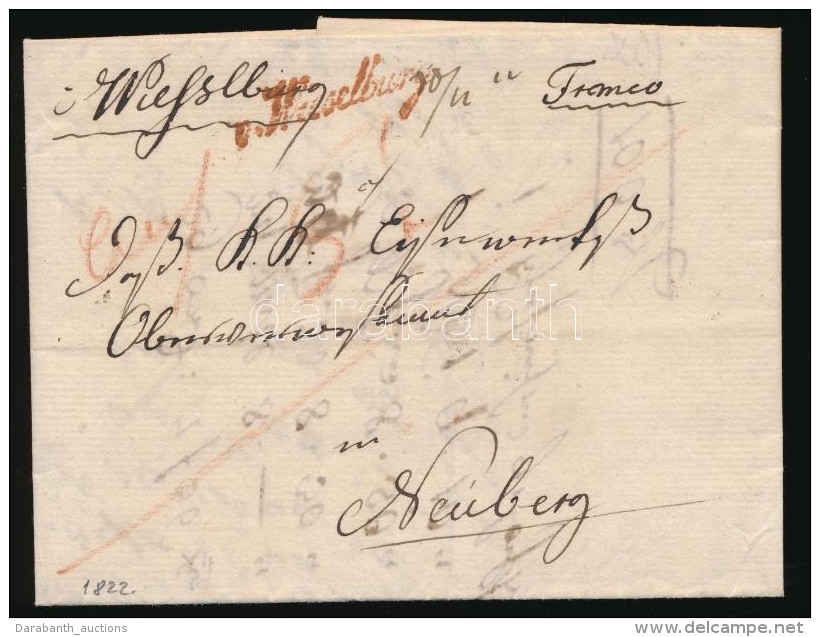 1822 Franco Lev&eacute;l Piros / Red 'Wieselburg' - Neuberg 'wf-5' Feljegyz&eacute;ssel - Autres & Non Classés