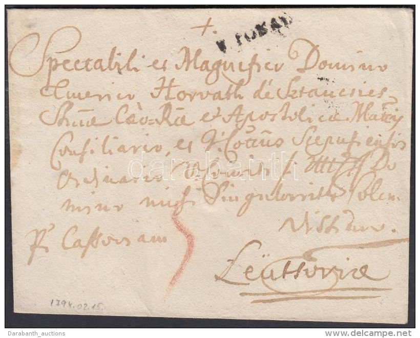 1794 Port&oacute;s Lev&eacute;l / Cover With Postage Due 'V TOKAY' - Leutsovia - Other & Unclassified