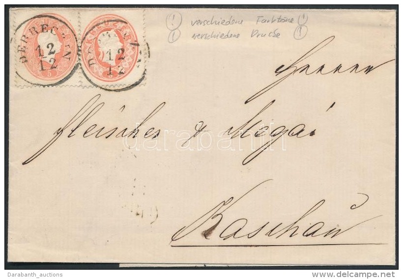 1861 2 X 5kr Lev&eacute;len / On Domestic Cover 'DEBRECZIN' - 'KASCHAU' - Autres & Non Classés