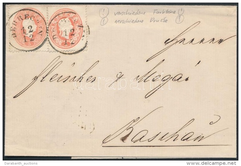 1861 2 X 5kr Lev&eacute;len / On Domestic Cover 'DEBRECZIN' - 'KASCHAU' - Otros & Sin Clasificación