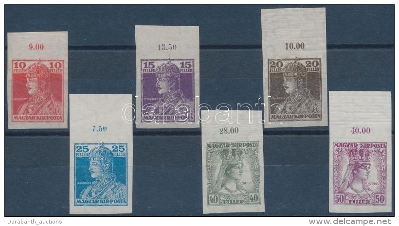 ** 1918 K&aacute;roly-Zita V&aacute;gott &iacute;vsz&eacute;li Sor (10.000) / Mi 213-218 Imperforate Margin Set - Other & Unclassified