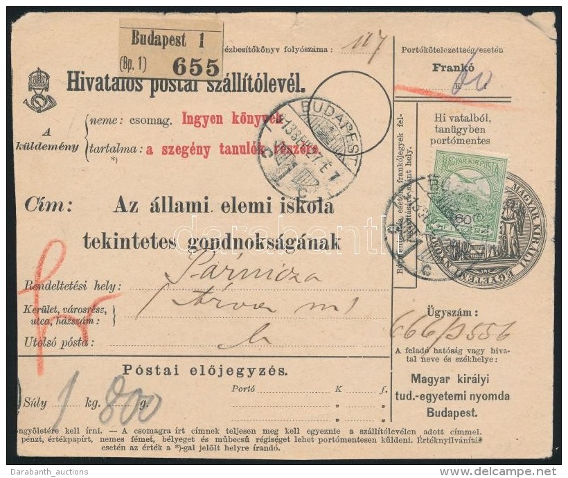 1913 Hivatalos Posta Sz&aacute;ll&iacute;t&oacute;lev&eacute;l 60f B&eacute;rmentes&iacute;t&eacute;ssel / ... - Otros & Sin Clasificación