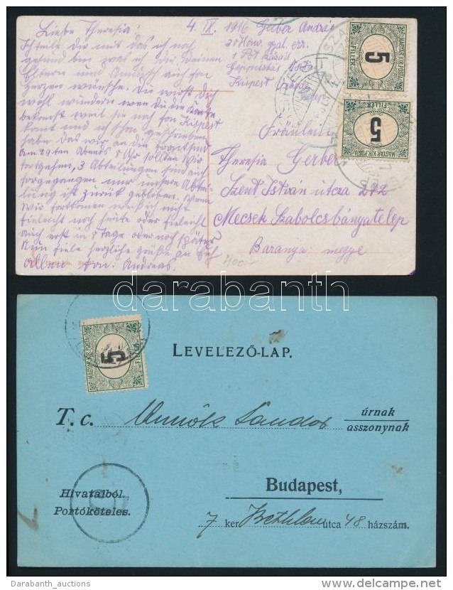 1914-1918 4 Db K&uuml;ldem&eacute;ny Z&ouml;ldport&oacute;val / 4 Covers With  Postage Due Stamps - Other & Unclassified