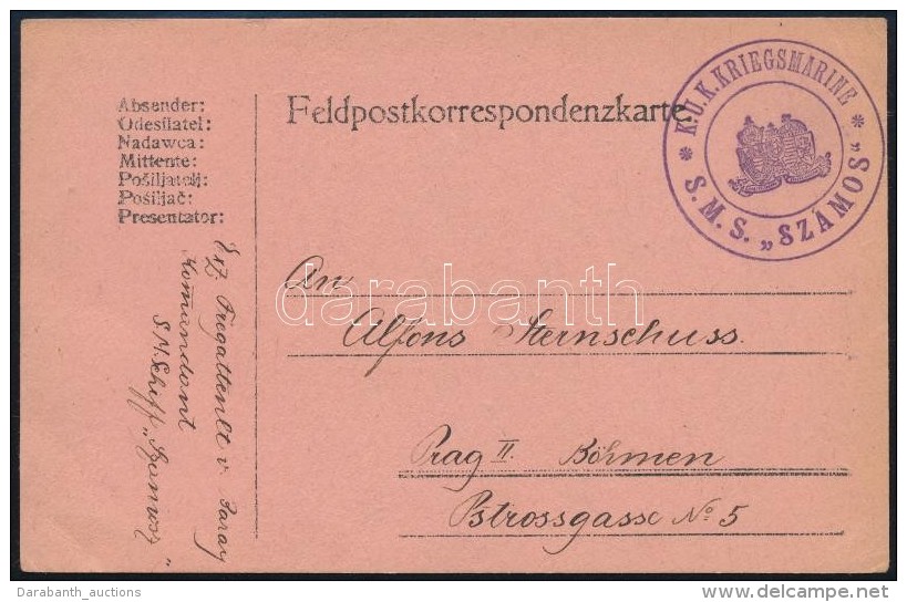 1916 T&aacute;bori Posta LevelezÅ‘lap / Field Postcard 'K.U.K. KRIEGSMARINE / S.M.S. SZAMOS' - Autres & Non Classés