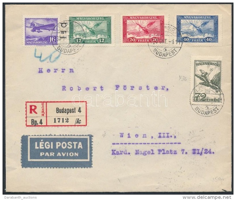 1933 Aj&aacute;nlott L&eacute;gi Lev&eacute;l B&eacute;csbe / Registered Airmail Cover To Vienna - Otros & Sin Clasificación