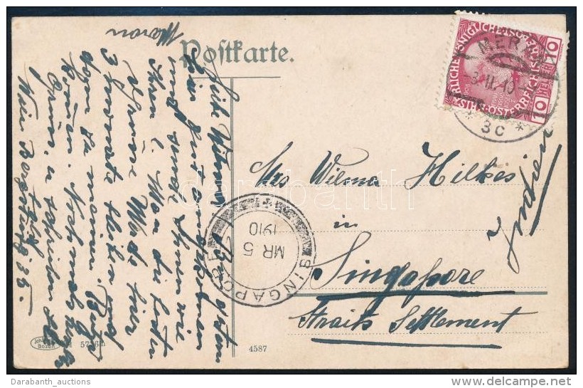 1910 K&eacute;peslap Szingap&uacute;rba / Postcard To Singapore - Otros & Sin Clasificación