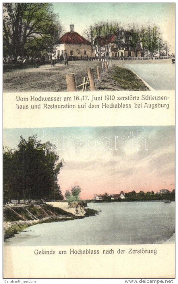 ** T1/T2 1910 Augsburg, Hochablass;  Vom Hochwasser Zerst&ouml;rte Schleusenhaus Und Restauration / Restaurant,... - Sin Clasificación