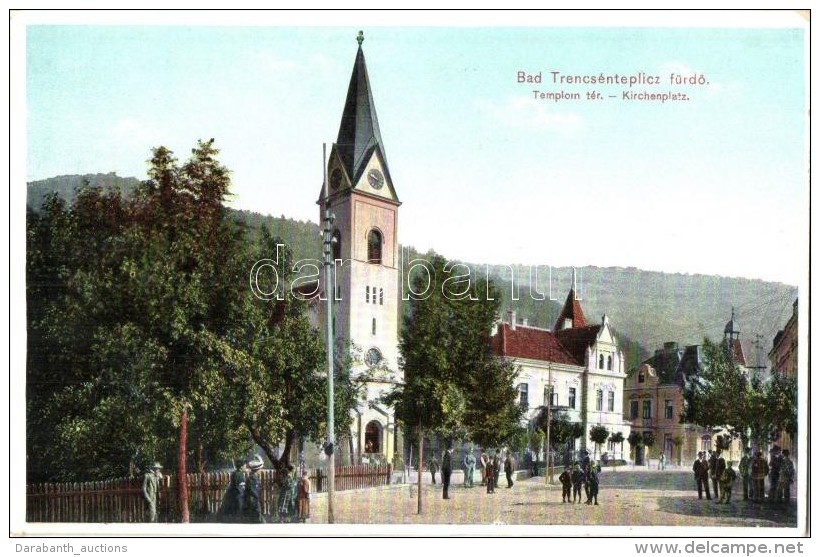 ** T2/T3 Trencs&eacute;nteplic-f&uuml;rdÅ‘, Bad Trencianske Teplice; Templom T&eacute;r / Kirchenplatz / Church,... - Sin Clasificación