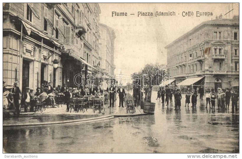 T2/T3 Fiume, Piazza Adamich, Caffe Europa / Street View With Cafe, Terrace, Restaurant (kopott &eacute;lek / Worn... - Sin Clasificación