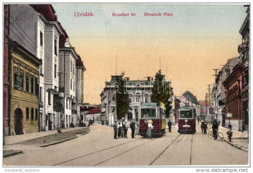 ** T1/T2 &Uacute;jvid&eacute;k, Novi Sad; Erzs&eacute;bet T&eacute;r, Villamosok / Elisabeth Platz / Square, Trams - Sin Clasificación