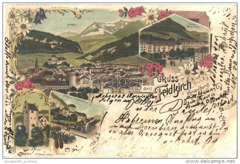 T4 1900 Feldkirch (Vorarlberg), Gurtispitze, Stella Marutina, Schloss Schattenburg, Churer Thor. Art Nouveau... - Non Classés