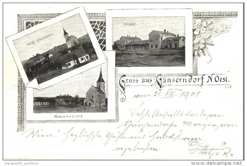 T2 1901 G&auml;nserndorf, Unterstadt, Bahnhof, Kirchenplatz / Railway Station, Church Square, Floral, Art Nouveau - Non Classés