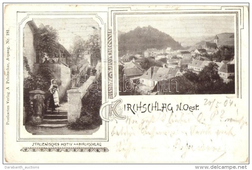 T2/T3 Kirchschlag, Italienisches Motiv. Postkarten Verlag A. Pelnitschar / Italian Folklore, Art Nouveau (worn... - Non Classés