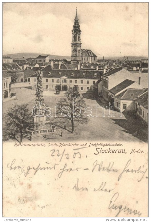 T2/T3 Stockerau, Rathausplatz, Stadt-Pfarrkirche, Dreifaltigkeitss&auml;ule / Town Hall Square, Church, Monument - Non Classés