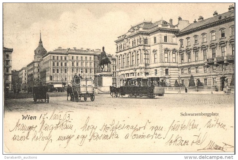 T2/T3 Vienna, Wien; Schwarzenbergplatz / Square, Horse Drawn Tram. B.K.W.I. No. 21. (EK) - Sin Clasificación