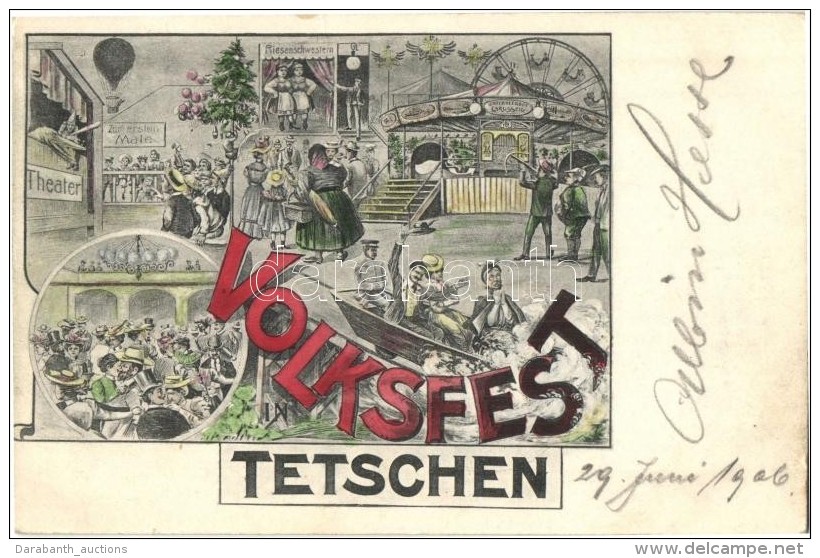 T2 1906 Dec&iacute;n, Tetschen; Volksfest / Carnival, Circus, Advertisement Card - Sin Clasificación