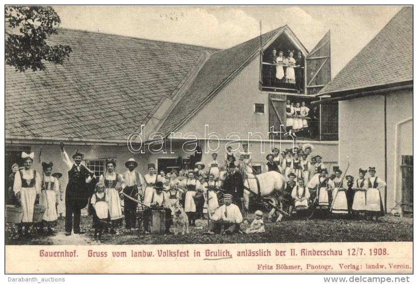 T2 Kr&aacute;l&iacute;ky, Grulich; Bauernhof, Gruss Vom Landw. Volksfest Anl&auml;sslich Der II. Rinderschau 1908 /... - Unclassified