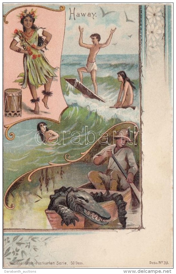 ** T2 Haway / Hawaii, Nationalit&auml;ten-Postkarten Serie Dess. No. 39. Art Nouveau Litho - Unclassified