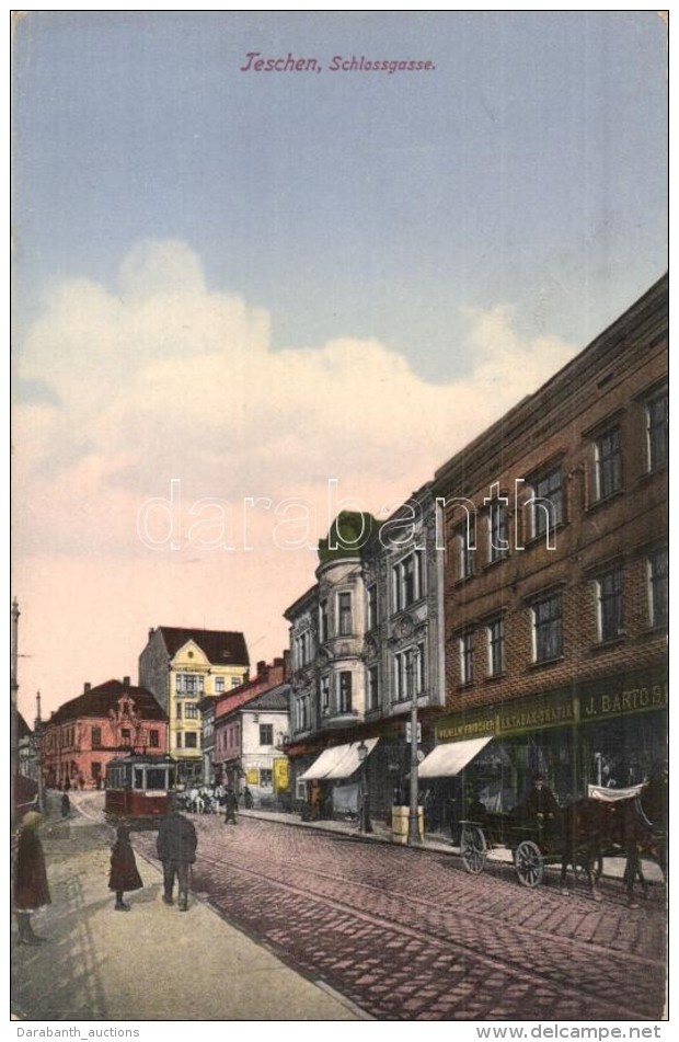 T2 Cieszyn, Teschen; Schlossgasse, Engel Apotheke, K.k. Tabak-Trafik. Ed. Feitzinger No. 2040. / Street View With... - Non Classés