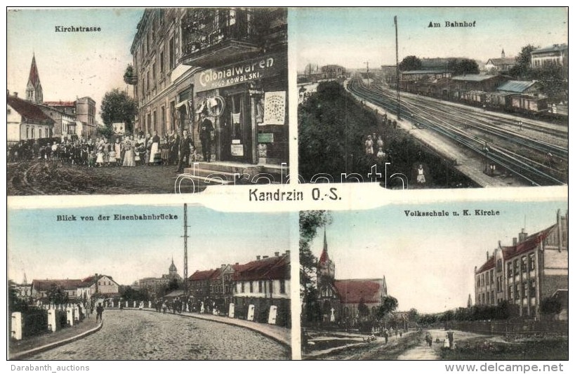T2 Kedzierzyn, Kandrzin; Kirchstrasse, Bahnhof, Volksschule, Blick Von Der Eisenbahnbr&uuml;cke, Colonialwaren Hugo... - Non Classés