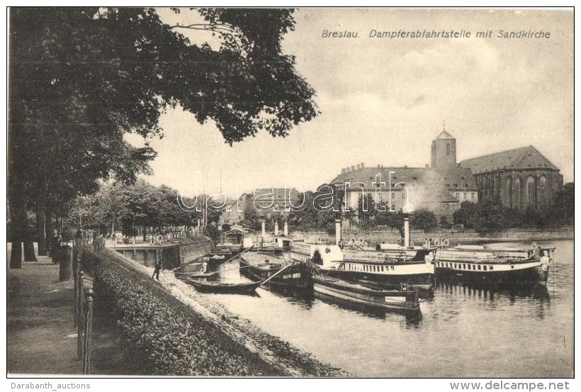 ** T1 Wroclaw, Breslau; Dampferabfahrtstelle Mit Sandkirche / Steamship Port, Church - Sin Clasificación