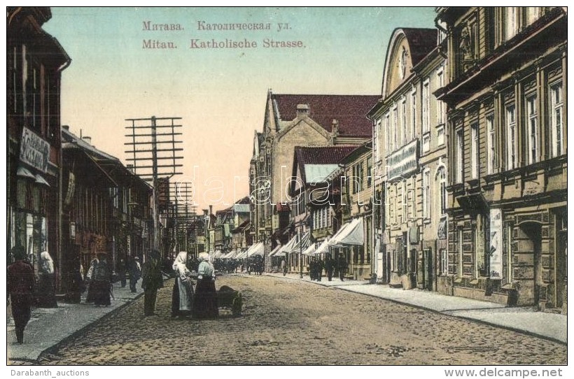 ** T2 Jelgava, Mitau; Katholische Strasse / Street View With Shops - Non Classés