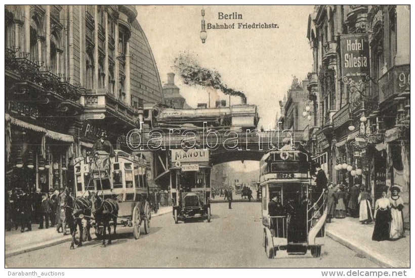 T2 Berlin, Bahnhof Friedrichstrasse / Street View With Autobuses, Omnibuses, Hotel Silesia, Railway Bridge With... - Sin Clasificación