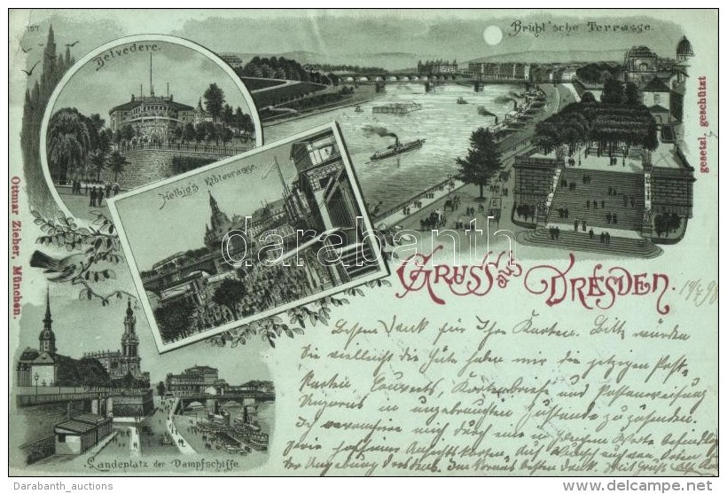 * T3 1898 Dresden, Br&uuml;hl'sche Terrasse, Belvedere, Helbig's Elbterrasse, Landeplatz Der Dampfschiffe / Hotel,... - Sin Clasificación