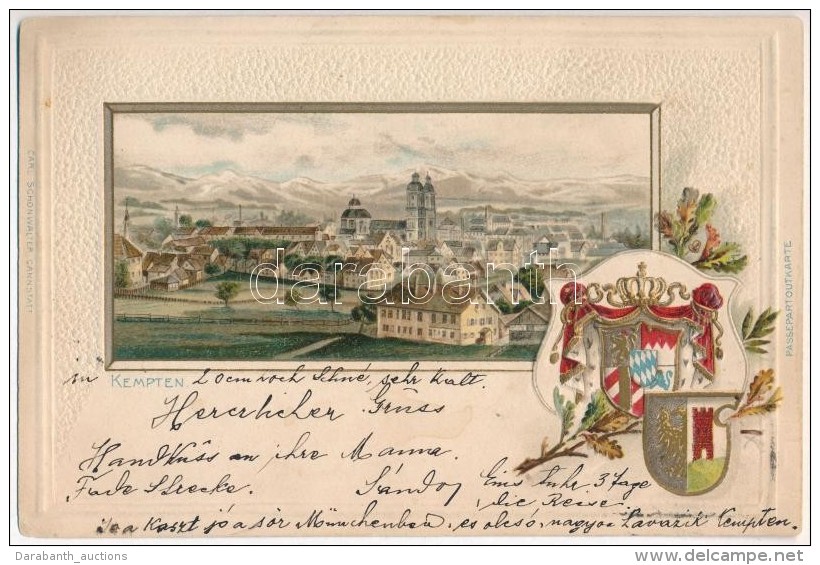 * T2/T3 Kempten, Passepartoutkarte Von Carl Schonwalter, Cannstatt. Coat Of Arms, Emb. Litho (Rb) - Unclassified