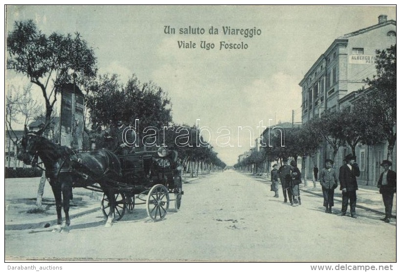 ** T1/T2 Viareggio, Viale Ugo Foscolo, Albergo / Street View With Chariot And Hotel - Non Classés