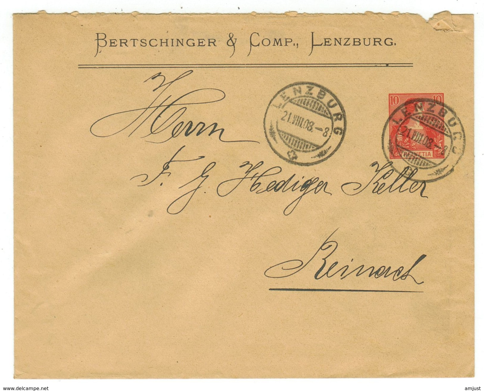 Suisse // Schweiz // Switzerland //  Entier Postaux // Entier Postal Privé Au Départ De Lenzburg Le 21.08.1908 - Entiers Postaux