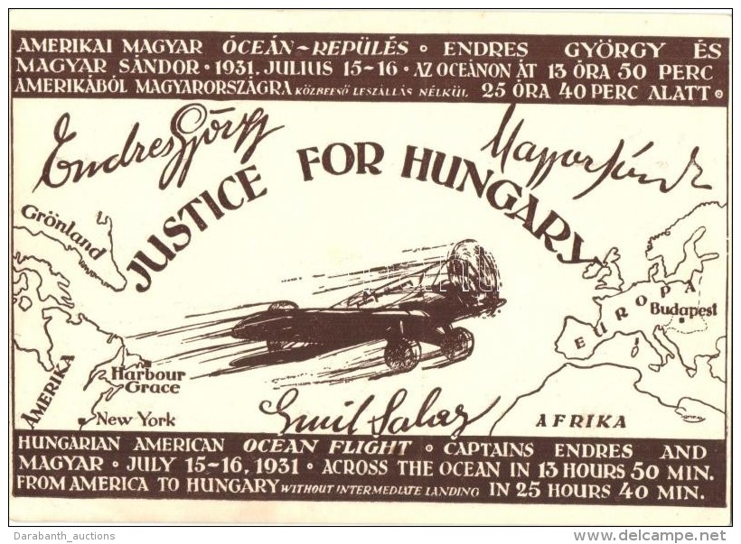 ** T1/T2 1931 Justice For Hungary, Endresz Gy&ouml;rgy &eacute;s Wilczek S&aacute;ndor Amerikai-Magyar... - Non Classés