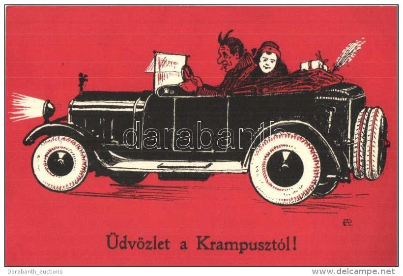 T2 &Uuml;dv&ouml;zlet A Krampuszt&oacute;l / Krampus With Lady In Automobile. C.H.W.VIII/2. 2506-22. - Sin Clasificación