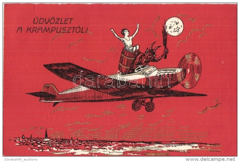 T2 &Uuml;dv&ouml;zlet A Krampuszt&oacute;l! / Krampus With Lady On Airplane, Golden Decorated. Erika - Sin Clasificación