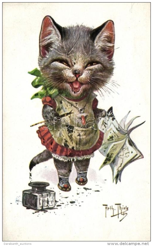 ** T2 Cat Girl With Ink. Theo. Stroefer, N&uuml;rnberg Serie 1730. S: Arthur Thiele - Non Classés