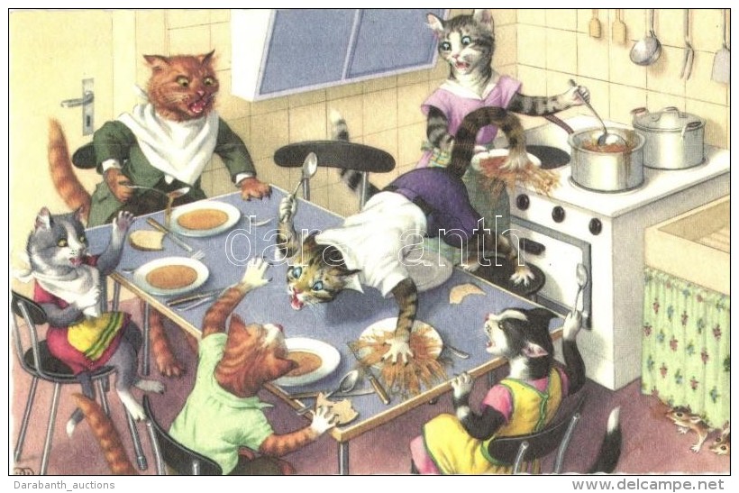 ** T1/T2 Cat Family At Lunch. Colorprint B. Special 2269/5. - Non Classés