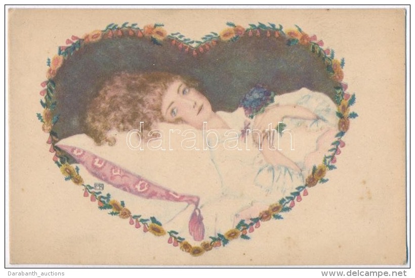 ** T2 Lady In Heart Shaped Floral Frame / Art Nouveau Art Postcard, B.K.W.I. 110-6. S: Mela Koehler - Sin Clasificación