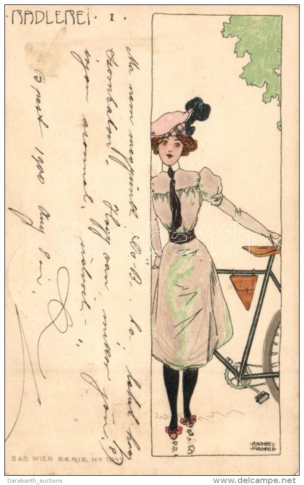 T1/T2 Radlerei I. B&amp;S Wien Serie No. 1044. / Lady With Bicycle, Art Nouveau Postcard S: Raphael Kirchner - Sin Clasificación