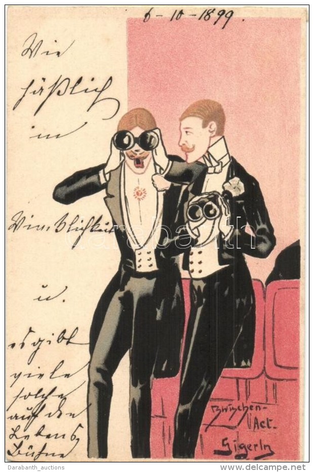 * T2/T3 1899 Zwischen-Act Gigerln / Dandy Men At The Theatre. Art Nouveau Art Postcard Litho (gluemark) - Sin Clasificación